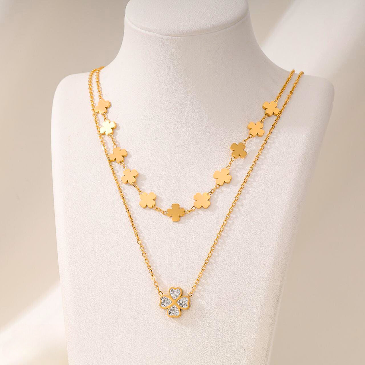 Clover Crystal Layered Necklace NCK-004