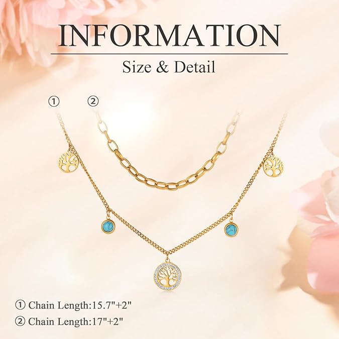 Tree of Life Turquoise Charm Layered Necklace NCK-001