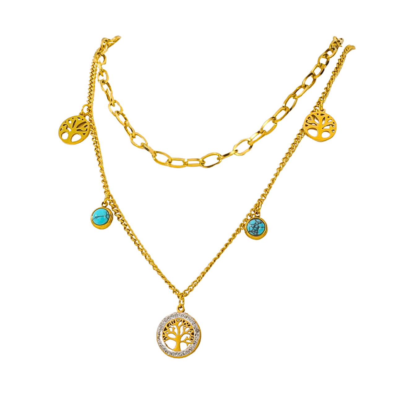 Tree of Life Turquoise Charm Layered Necklace NCK-001