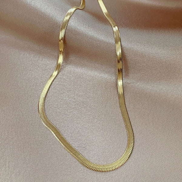 Gold Herringbone Chain Necklace NCK-014