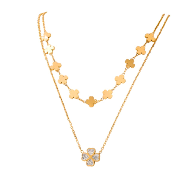 Clover Crystal Layered Necklace NCK-004
