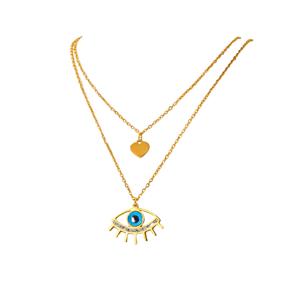Layered Evil Eye & Heart Charm Necklace NCK-010