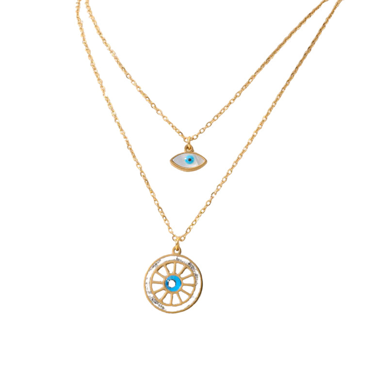 Evil Eye & Sun Wheel Layered Necklace NCK-015