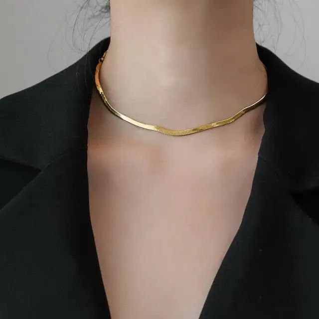 Gold Herringbone Chain Necklace NCK-014