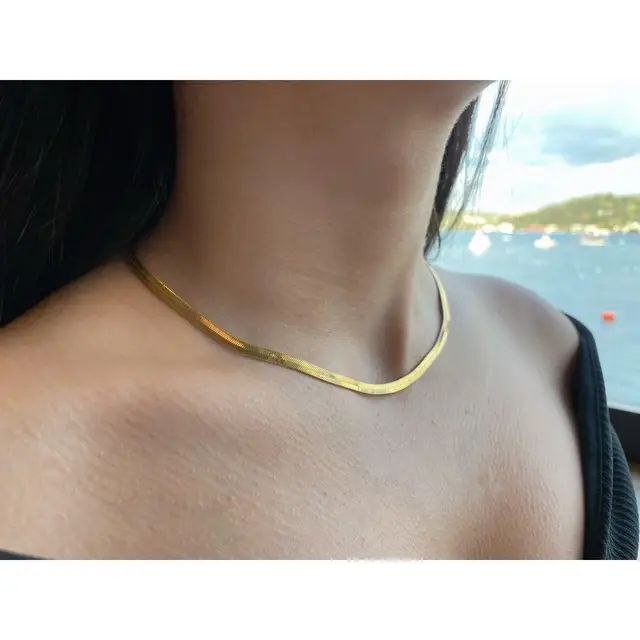 Gold Herringbone Chain Necklace NCK-014