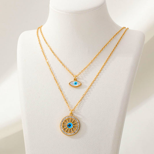 Evil Eye & Sun Wheel Layered Necklace NCK-015