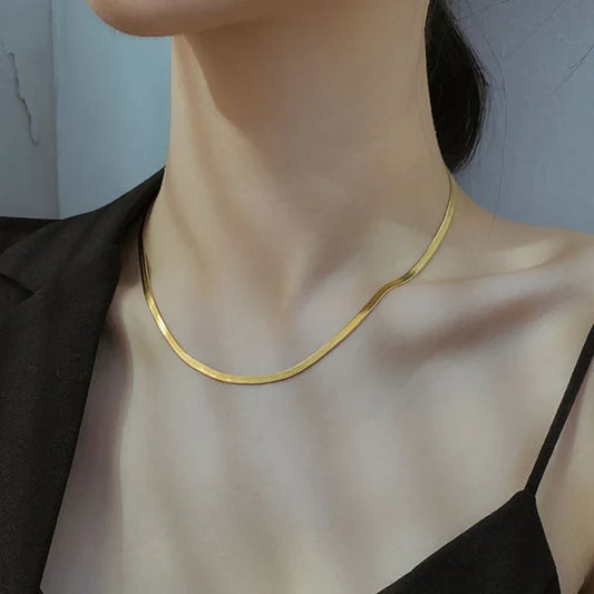 Gold Herringbone Chain Necklace NCK-014